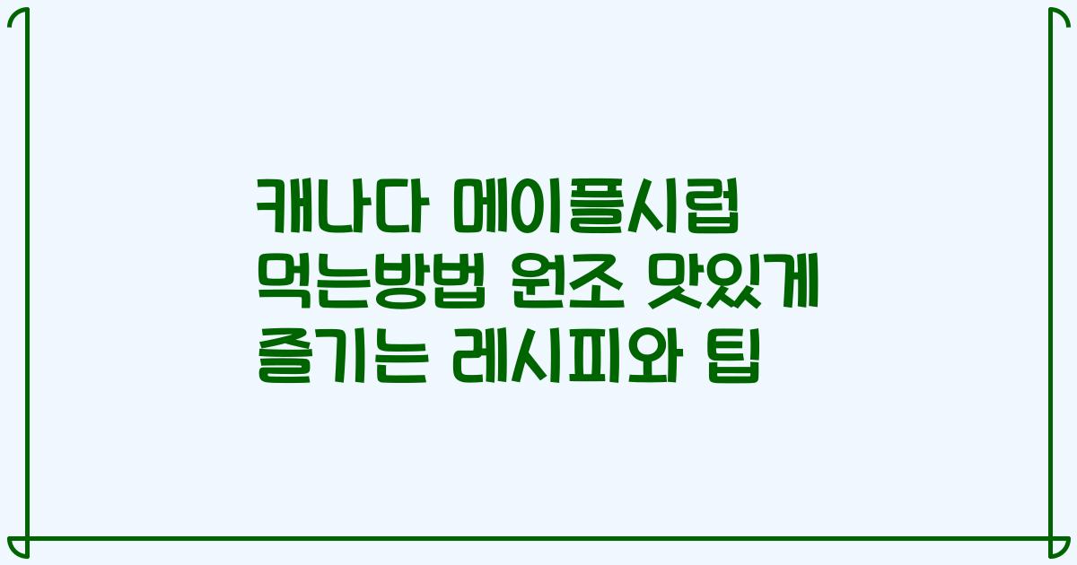 캐나다 메이플시럽 먹는방법 원조 맛있게 즐기는 레시피와 팁